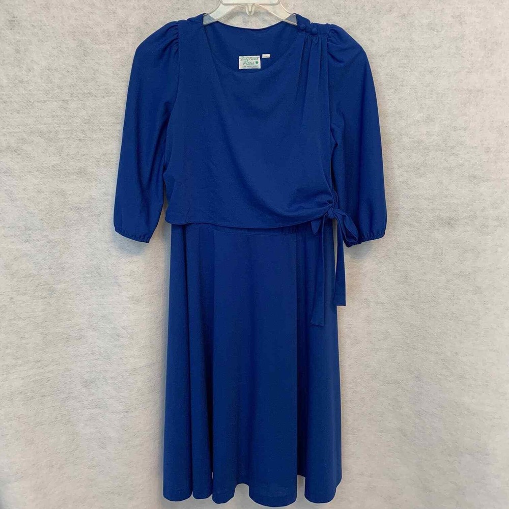 Lady Carol Petites Dress Womens PM Blue Good Vintage Faux Wrap Puff Sleeve